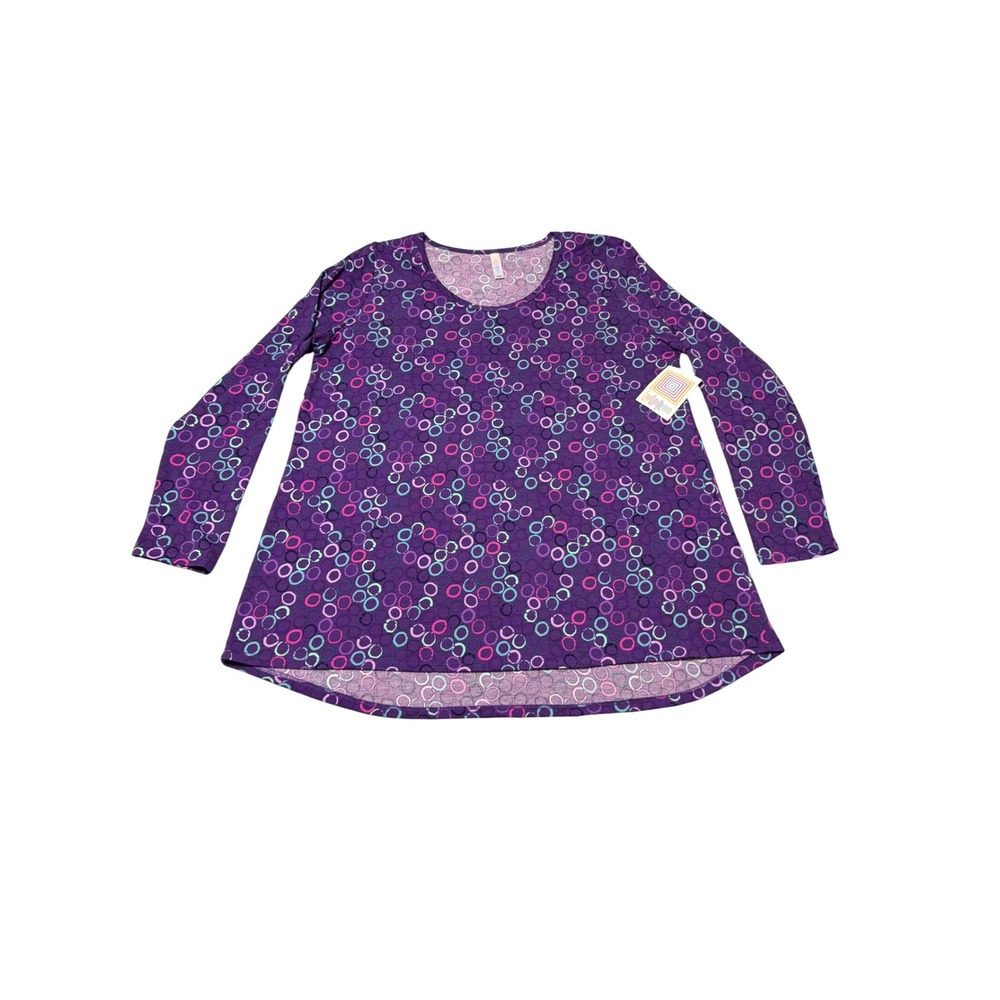 LuLaRoe Lynnae Top 3XL Purple Circle Print High Low Long Sleeve NWT #142 Cozy